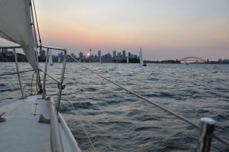 Sunset over Sydney from a sailing boat.